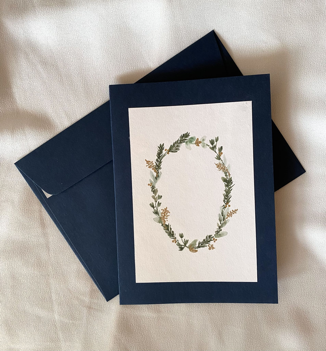 Doppelkarte - Grusskranz in blau