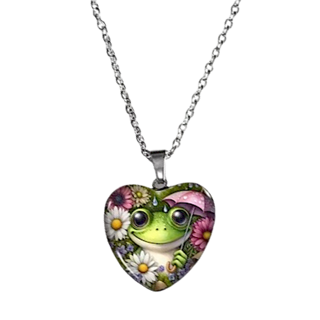 Pendentif en verre “Grenouille sous un parapluie rose”
