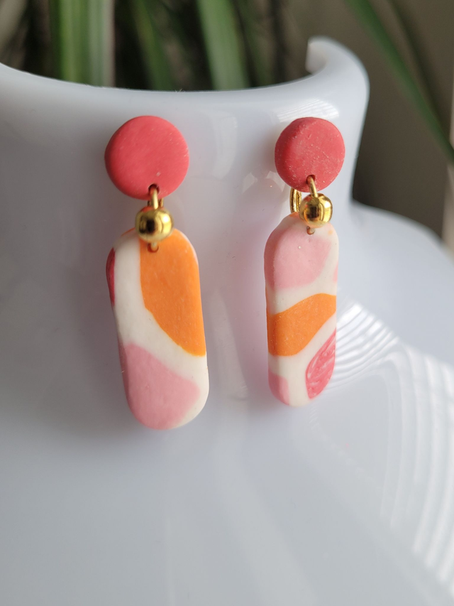 Post earrings - "dotted i" design with pink summer vibe