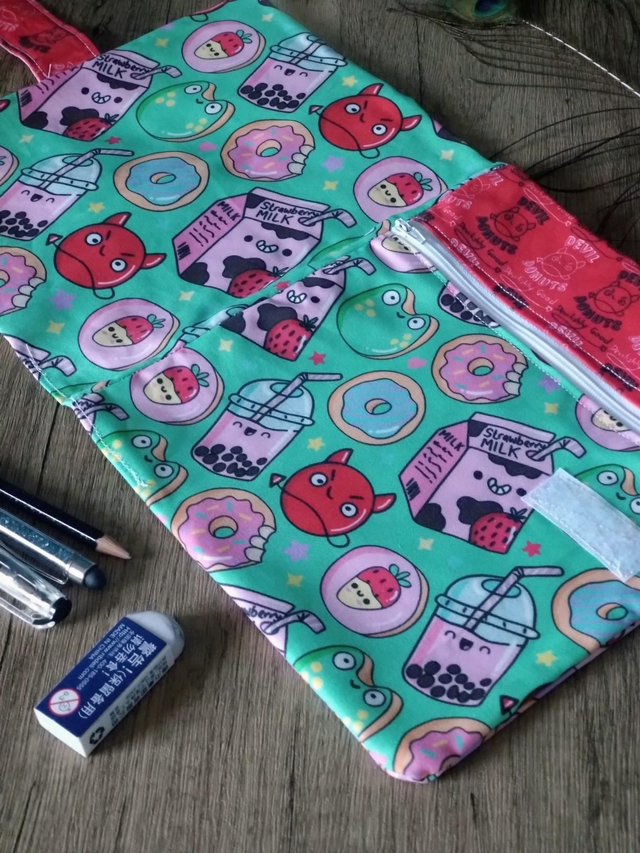 Devil donuts fabric sketchbook cover with pencil case