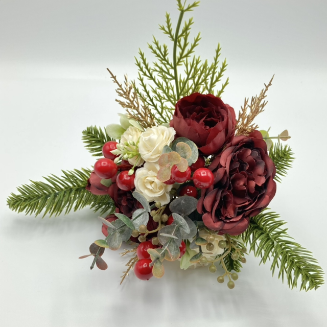 M-09 Red and Cream Faux Flower Posy