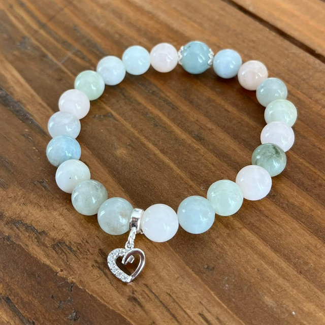 Bracelet Morganite et Cœur en argent 925 et zircons