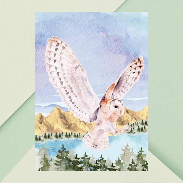Impression d'Art Chouette Harfang en Vol dans la Forêt / Snowy Owl Flying Through Forest Art Print – Majestic Winter Sky Decor ( Serie 2 )