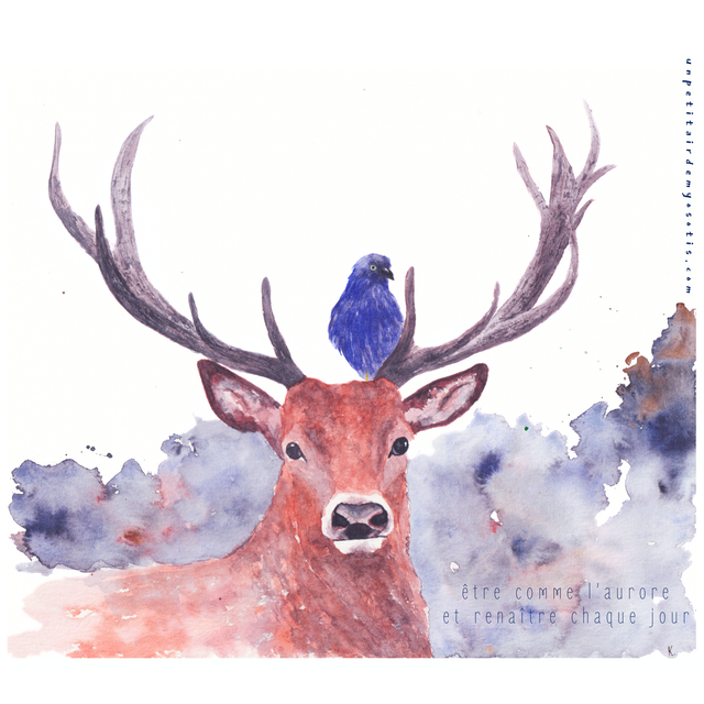 Carte-poème Cerf - &quot;être comme l&#039;aurore et renaître chaque jour&quot;