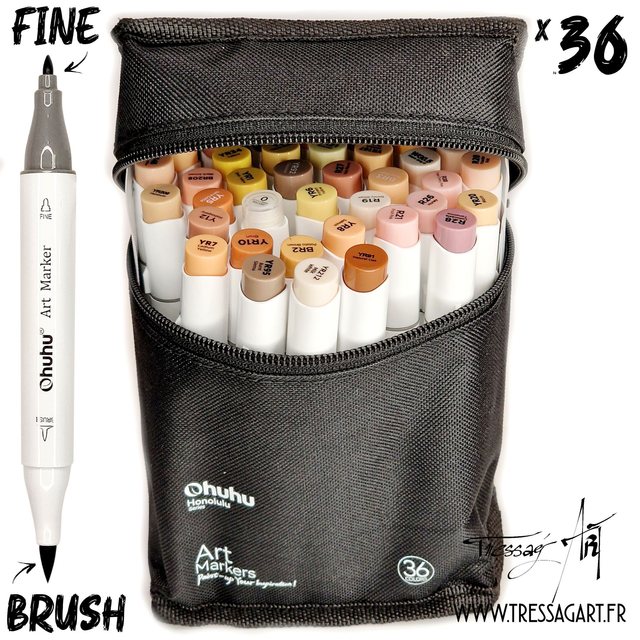 OHUHU - 36 FEUTRES ALCOOL HONOLULU B COULEUR PEAU - DOUBLE POINTE : PINCEAU ET FINE - OH002