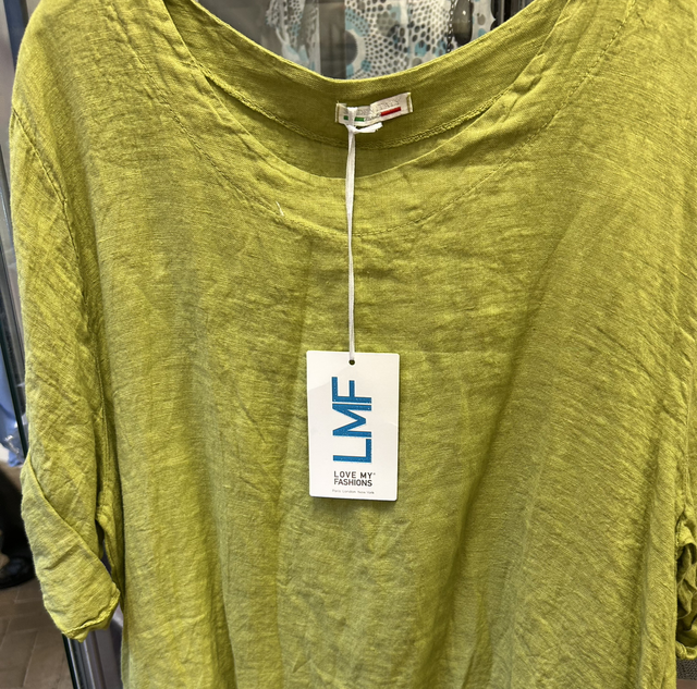 LMF - Lime Green Linen Top with 3/4 Sleeves  - Free Size - 1931
