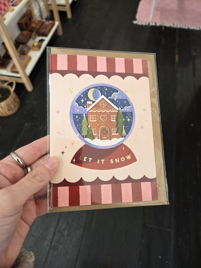 Let It Snow Snowglobe Christmas Gold Foil Greetings Card - EV-045