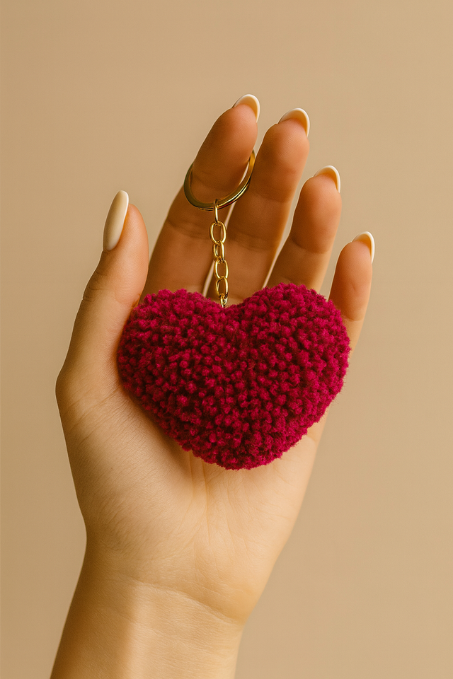  Framboisine - Porte-clé pompon coeur - L