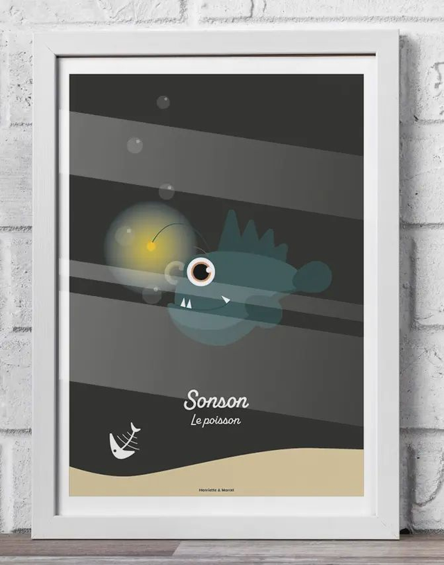 25 - Carte postale enfant poisson décor