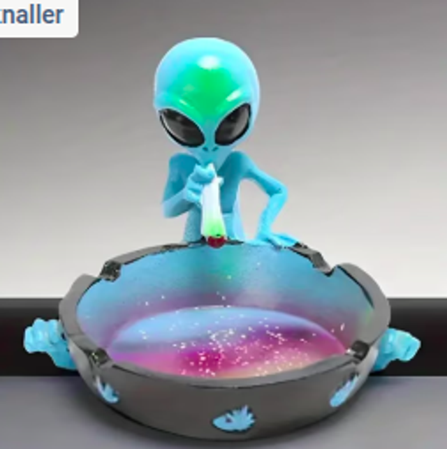 Luxe Alien decoratieve asbak blauw groen (11cm diameter)