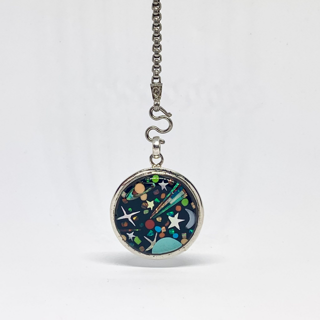 Pendentif Galaxy NOCTURNE ROUGE argent massif et pierres naturelles 
