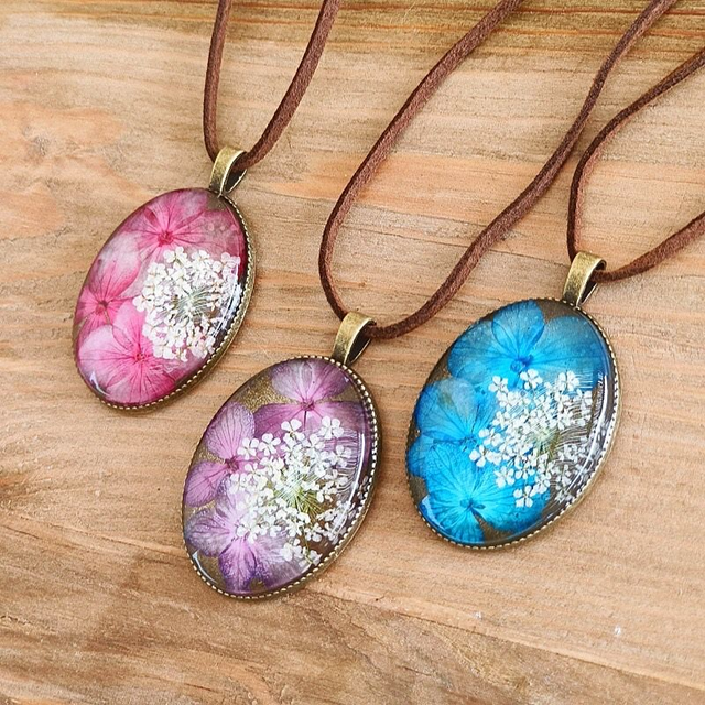 Hydrangea Pendant with Leather Cord