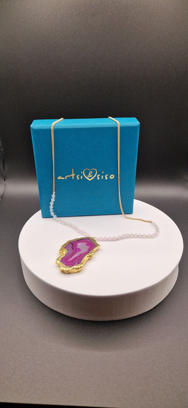 Pink Agate Slice Necklace