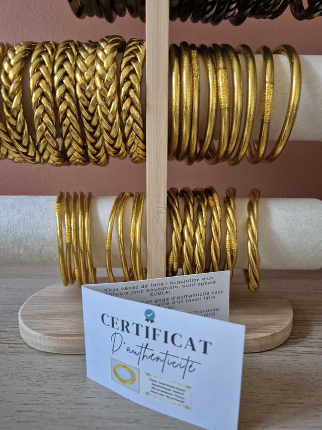 Bracelet véritable jonc bouddhiste twist OR - Taille M  