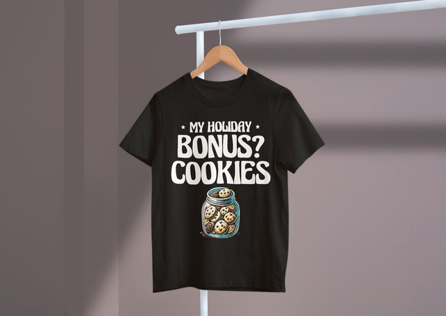 My holiday bonus? Cookies., Christmas Fun, Office Treats. Mein Urlaubsbonus? Kekse, Weihnachtsspaß, Büro-Leckereien