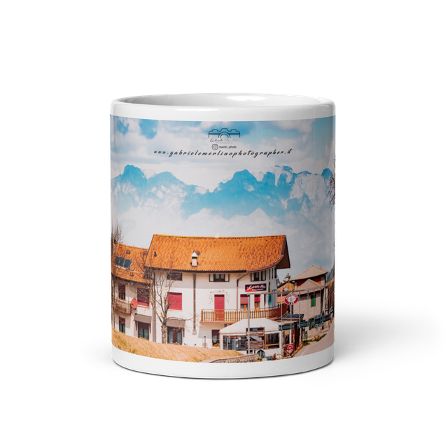  Tazza bianca lucida landscape mountain 