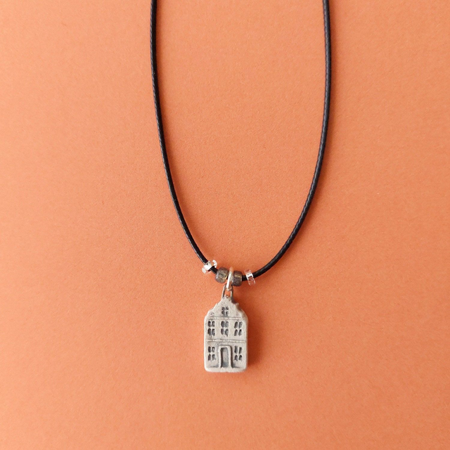 Tiny dutch house charm - handmade - ceramic house pendant - rustic clay house
