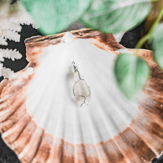 Clear Quartz Natural Point Pendant Stainless Steel