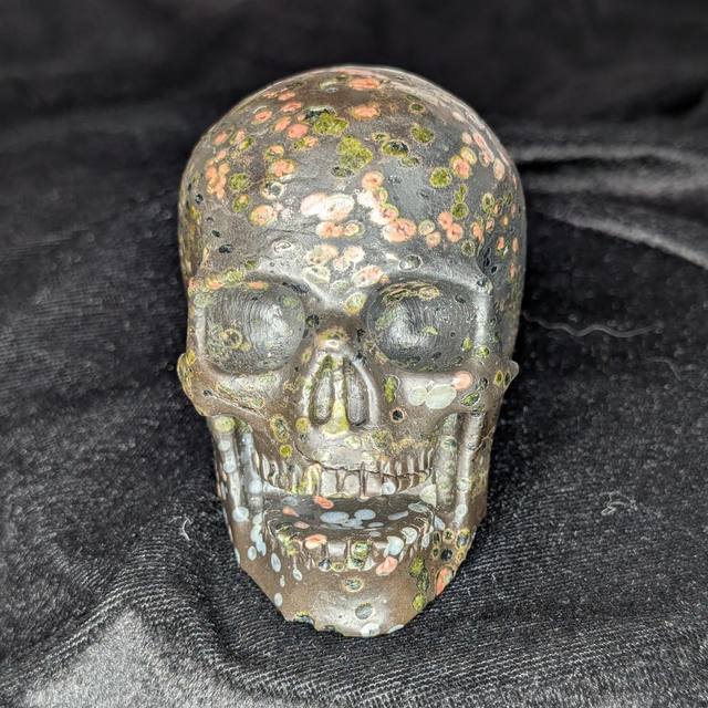 High Quality Hand-Carved Crystal Skull - 3" Plummite Jasper Singing Skull