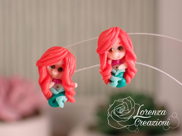 Orecchino a lobo modellato a mano artigianalmente, principessa Ariel, la sirenetta