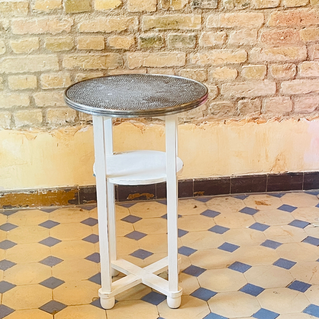 Art Déco Tisch  Beistelltisch rund Blumentisch mit Metallplatte