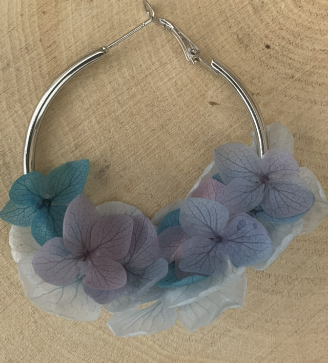 Boucles d'oreilles hortensia / bleu