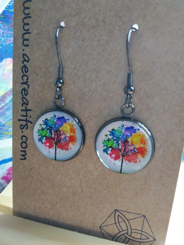 Boucles d&#039;oreilles cabochons arbre couleurs 