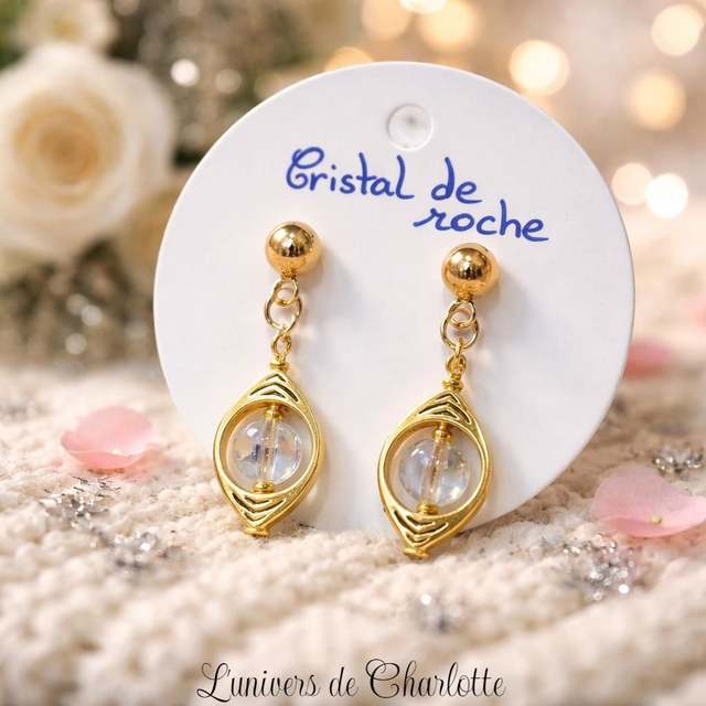 Boucles d'oreilles "Cristal de roche" dorée BO-203