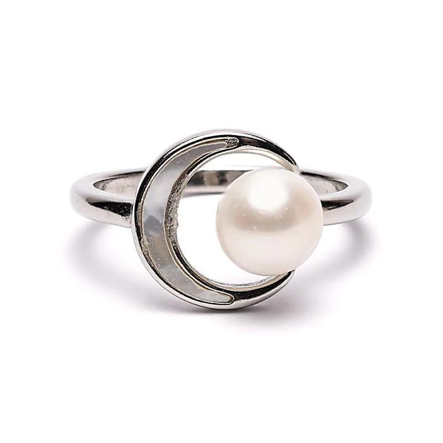 Bague ajustable perle et lune