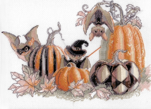 Aine Pumpkin Bat Party Counted Cross Stitch Kit