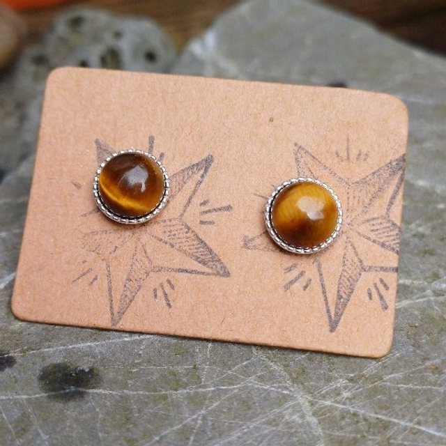 Hand Made Golden Tiger's Eye Stud Earrings 