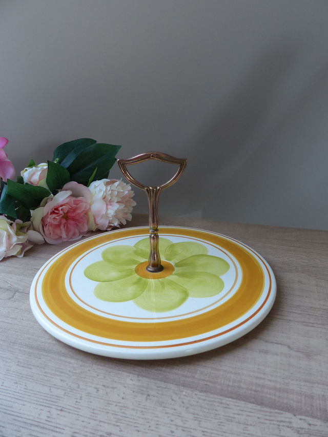 Ancien Plateau à Fromages décor fait main faïence de Salins France Décoration Cuisine Bohème Vintage, Plat à Fromages Décor Seventies