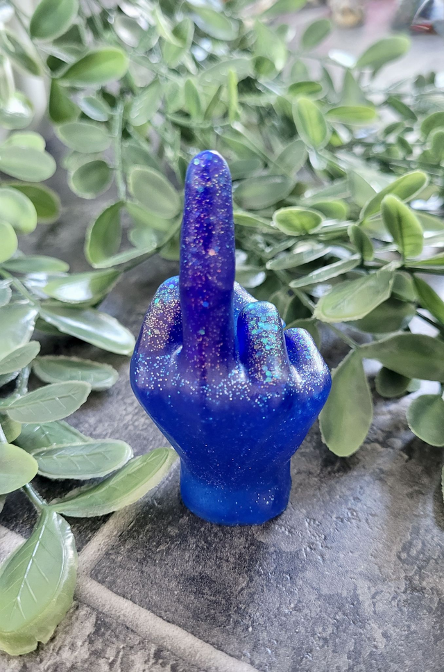 Middle Finger Hand Ornament – Blue Glitter
