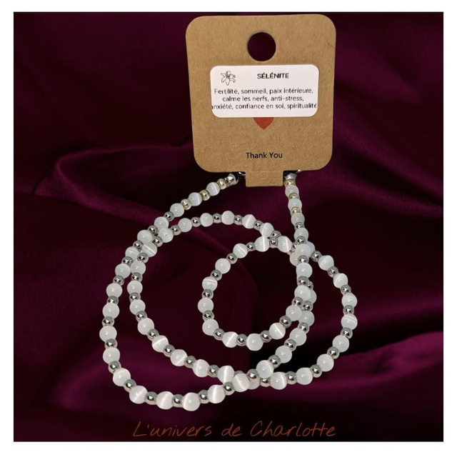 Collier "Sélénite" 23 cm C-011