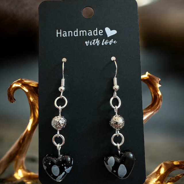 Black hearts &amp; Silver Lava Beads