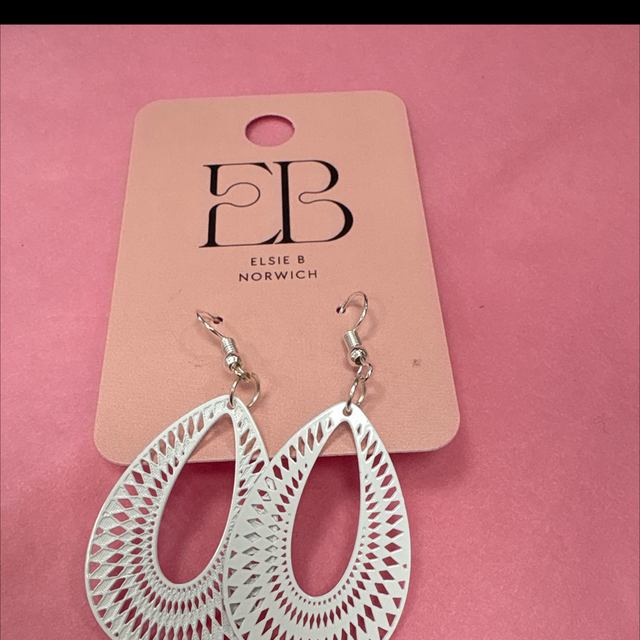 White filigree drop earrings silver hook