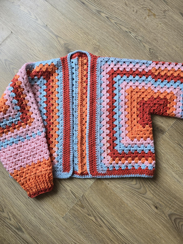Crochet granny square hexagon unique short cropped cardigan 10-18