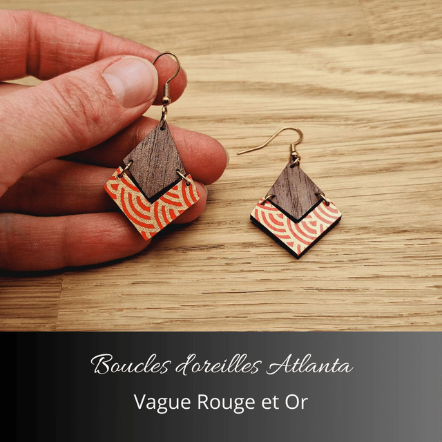 Boucles d&#039;oreilles Atlanta - Rouge orange et or