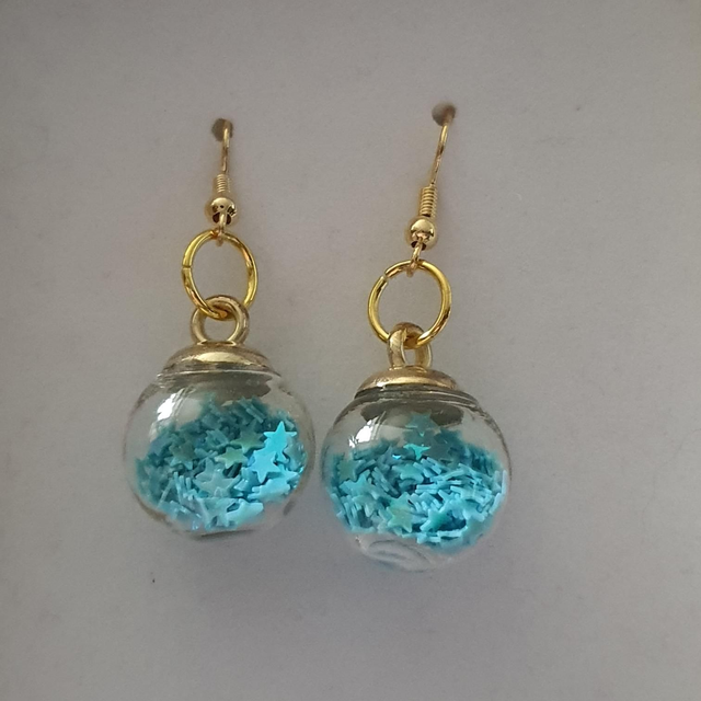 Aqua Blue glass Christmas bauble dangly earrings 