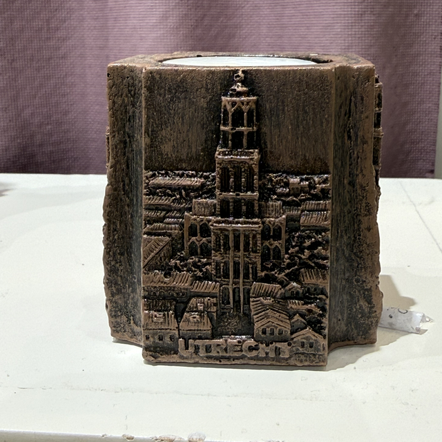 Domtoren waxinelichthouder vierkant (bruin)