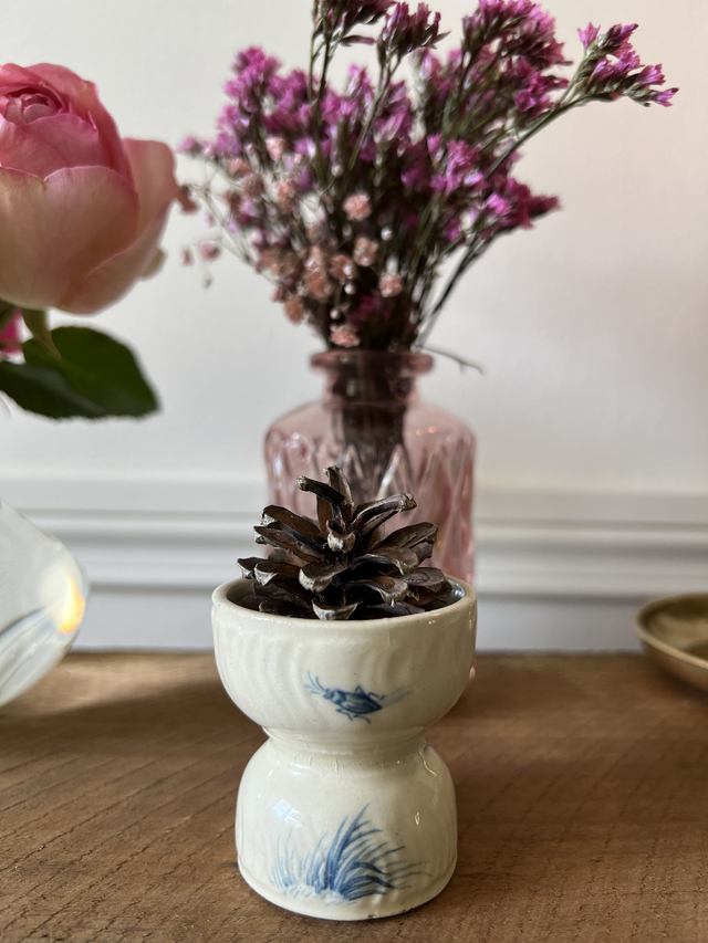 COQUETIER OISEAUX 1 - Coquetier Diabolo aux oiseaux de la manufacture de Gien - Terre de Fer