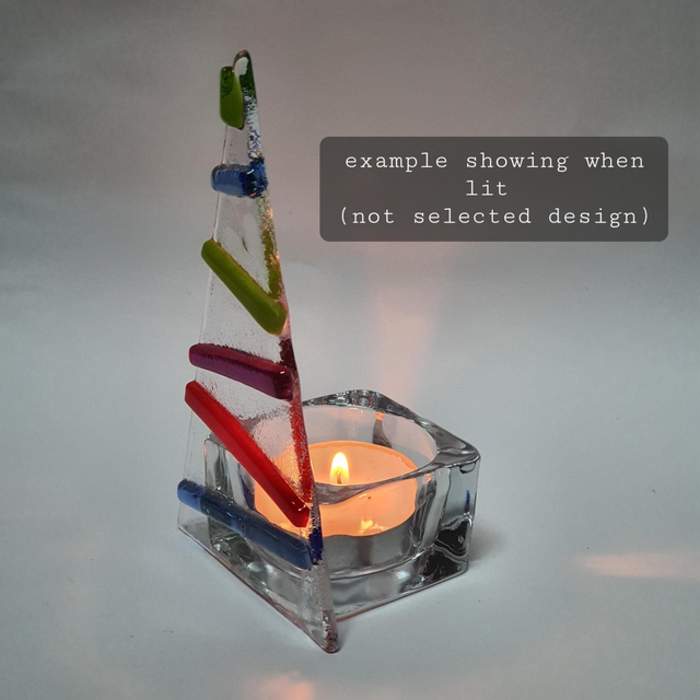 Blue on clear Xmas tree tealight design