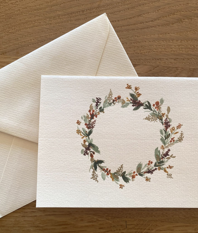 Doppelkarte - Blumenkranz auf beige