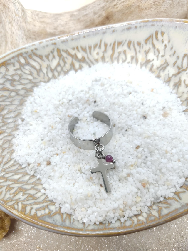 Bague LILOU croix et Tourmaline rose