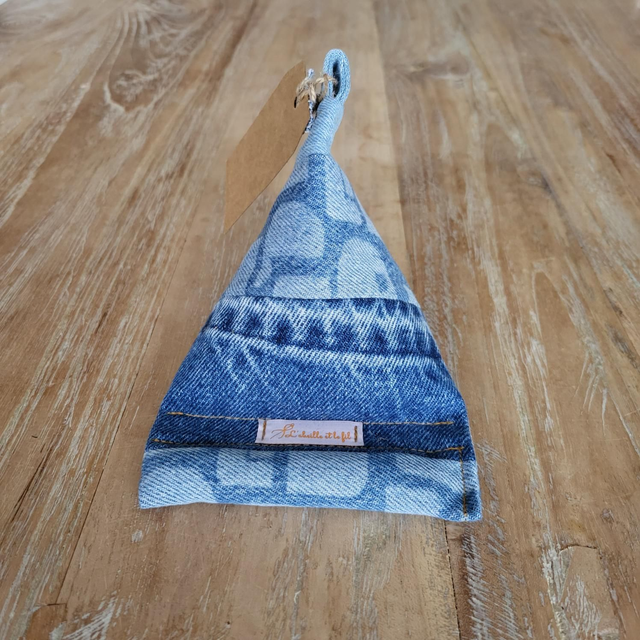 Support de téléphone en jean upcyclé- mix bleu