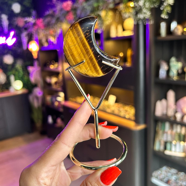 Tigers Eye Moon on Stand