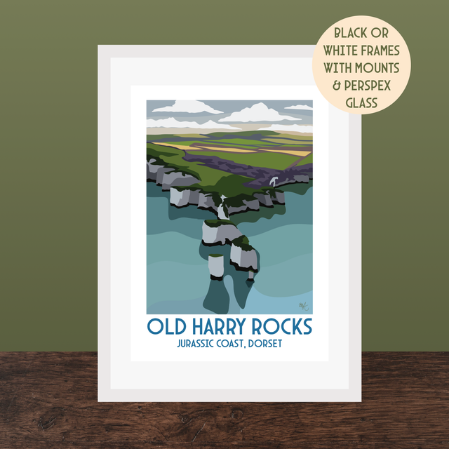 Old Harry Rocks, Travel Poster Print - Vintage Style Dorset Wall Art