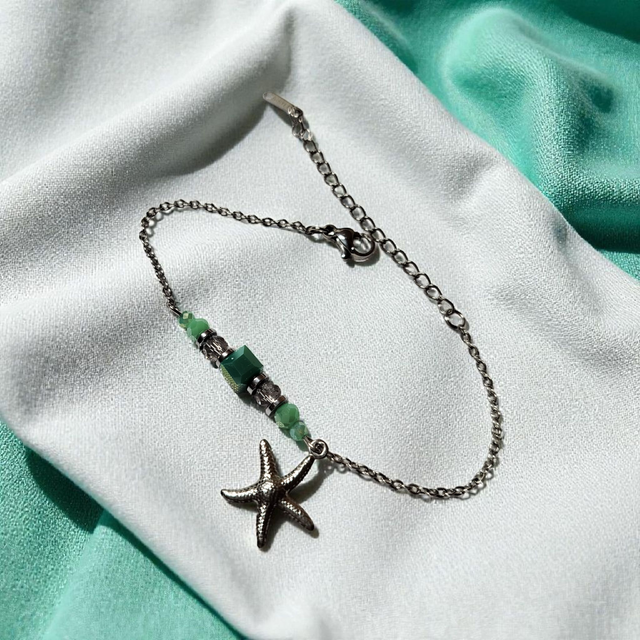 Bracelet acier inoxydable vert d&#039;eau argenté