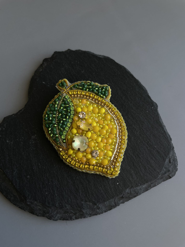 Handmade beaded Lemon brooch