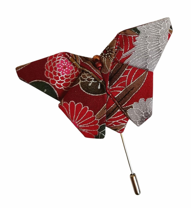 Broche papillon origami / Fibule papillon/ Tissu Japonais bordeaux et argent 